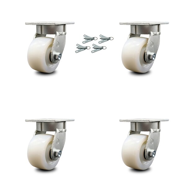 4 Inch Kingpinless Nylon Wheel Swivel Caster Set with Swivel Lock